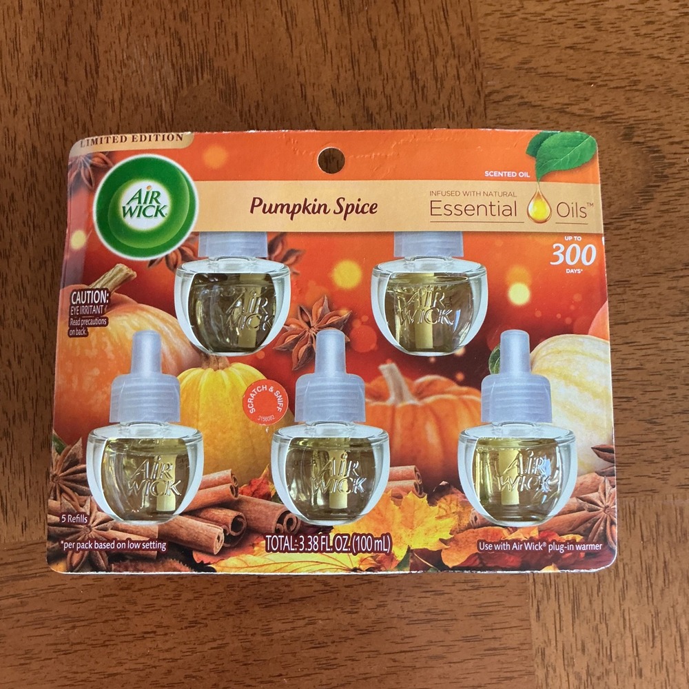 Air Wick Pumpkin Spice Scented Oil Plug In Refills 5 Pack Limited Edition Fall